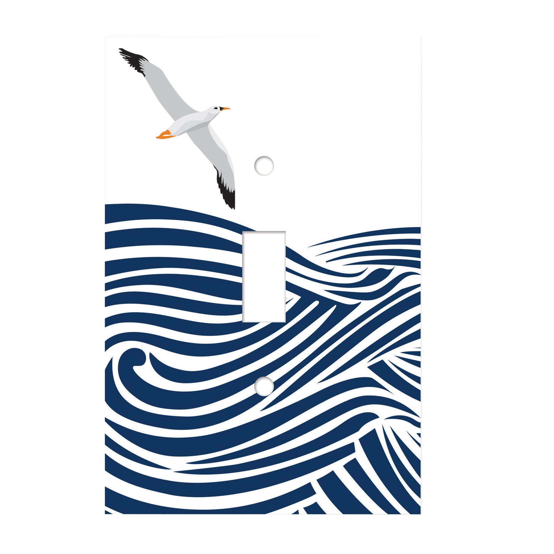 ceramic single toggle switchplate featuring illustration of albatross flying above waves. 