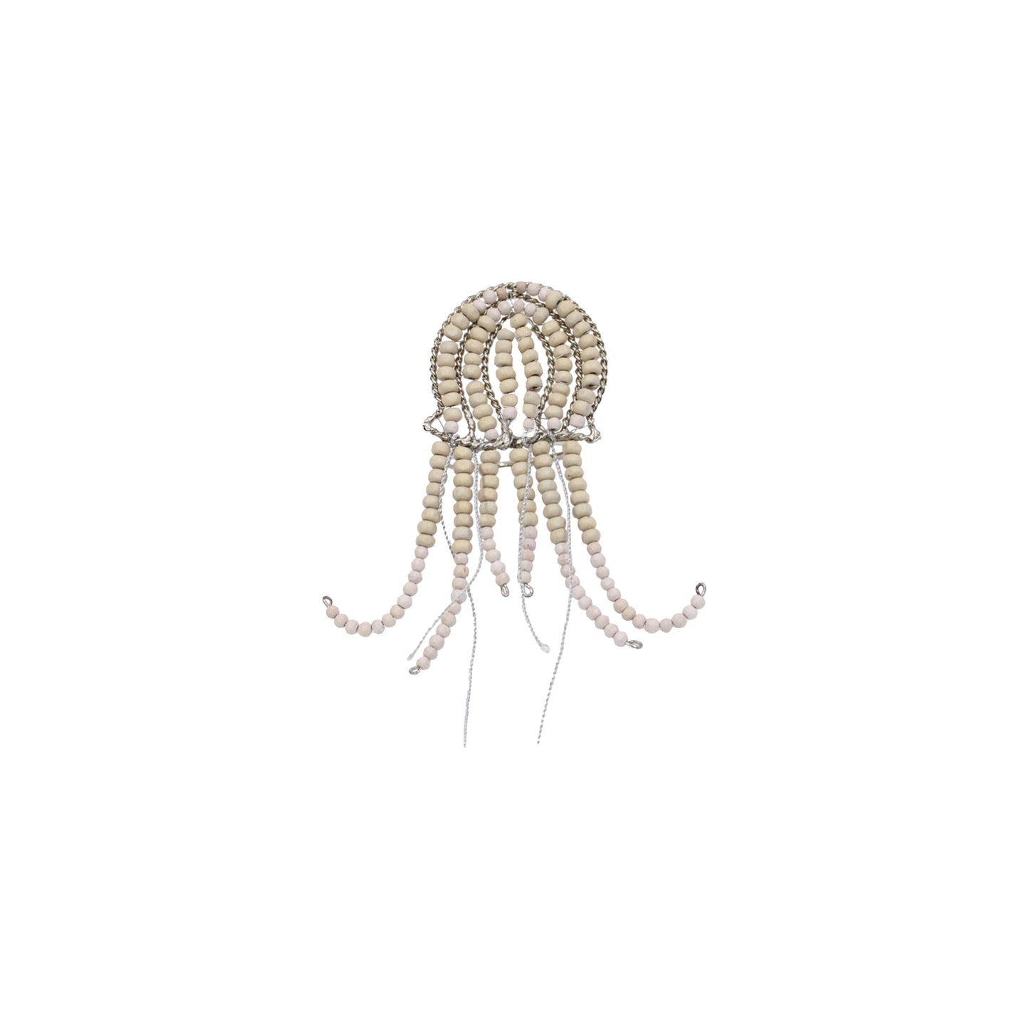 Jellyfish shaped napkin ring crafted of natural beads.