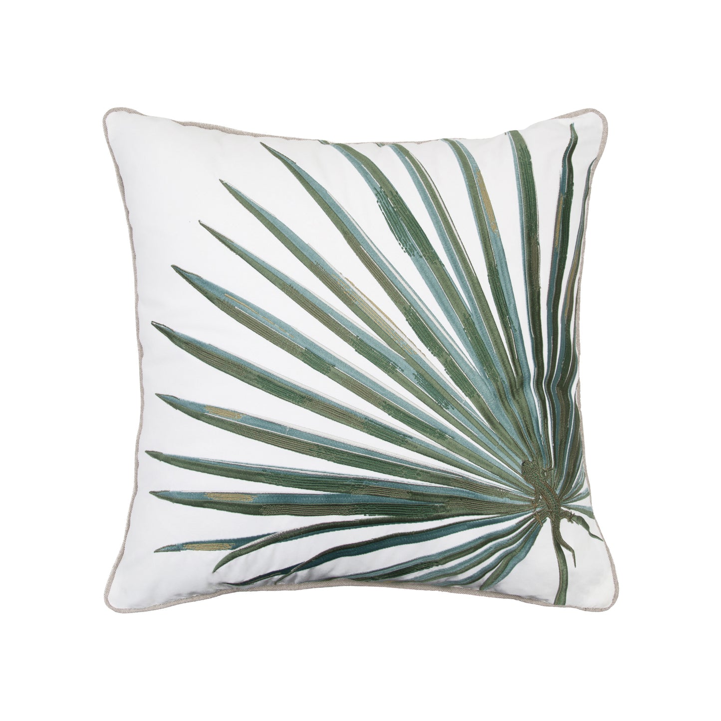 Sage Fan Palm Embroidered Indoor Outdoor Pillow