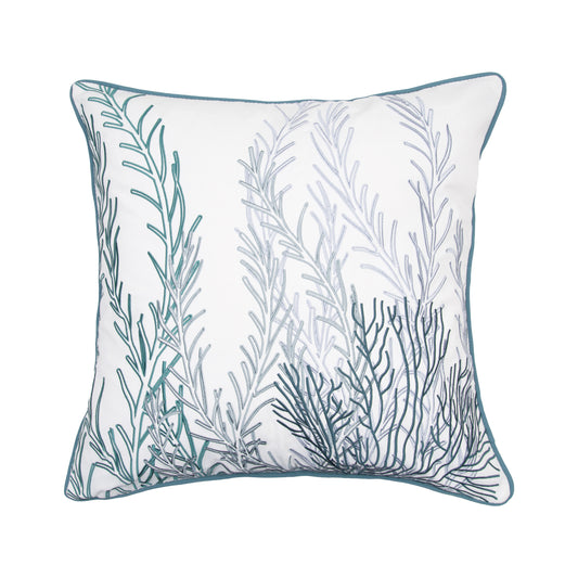 Sea Glass Coral Pattern Embroidered Indoor Outdoor Pillow
