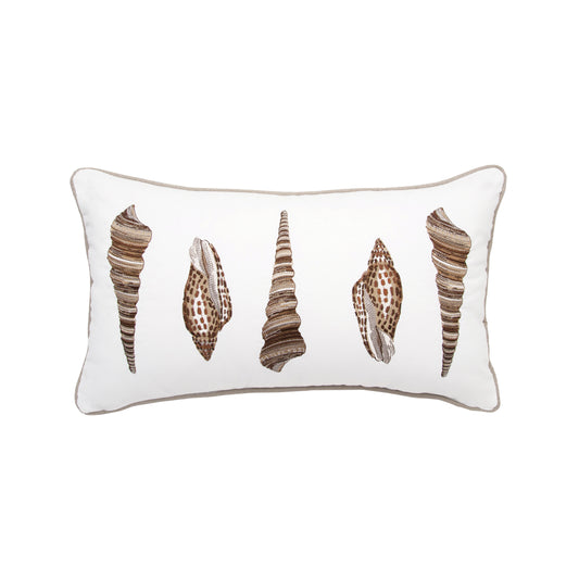 Neutral Shells Embroidered Indoor Outdoor Lumbar Pillow