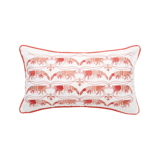 Shrimp De Lis Embroidered Indoor Outdoor Lumbar Pillow