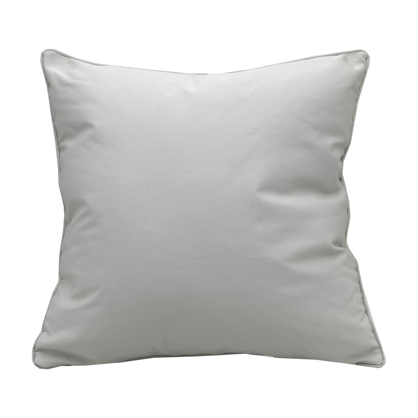 White back side of the Bits and Leather White equine outdoor pillow.