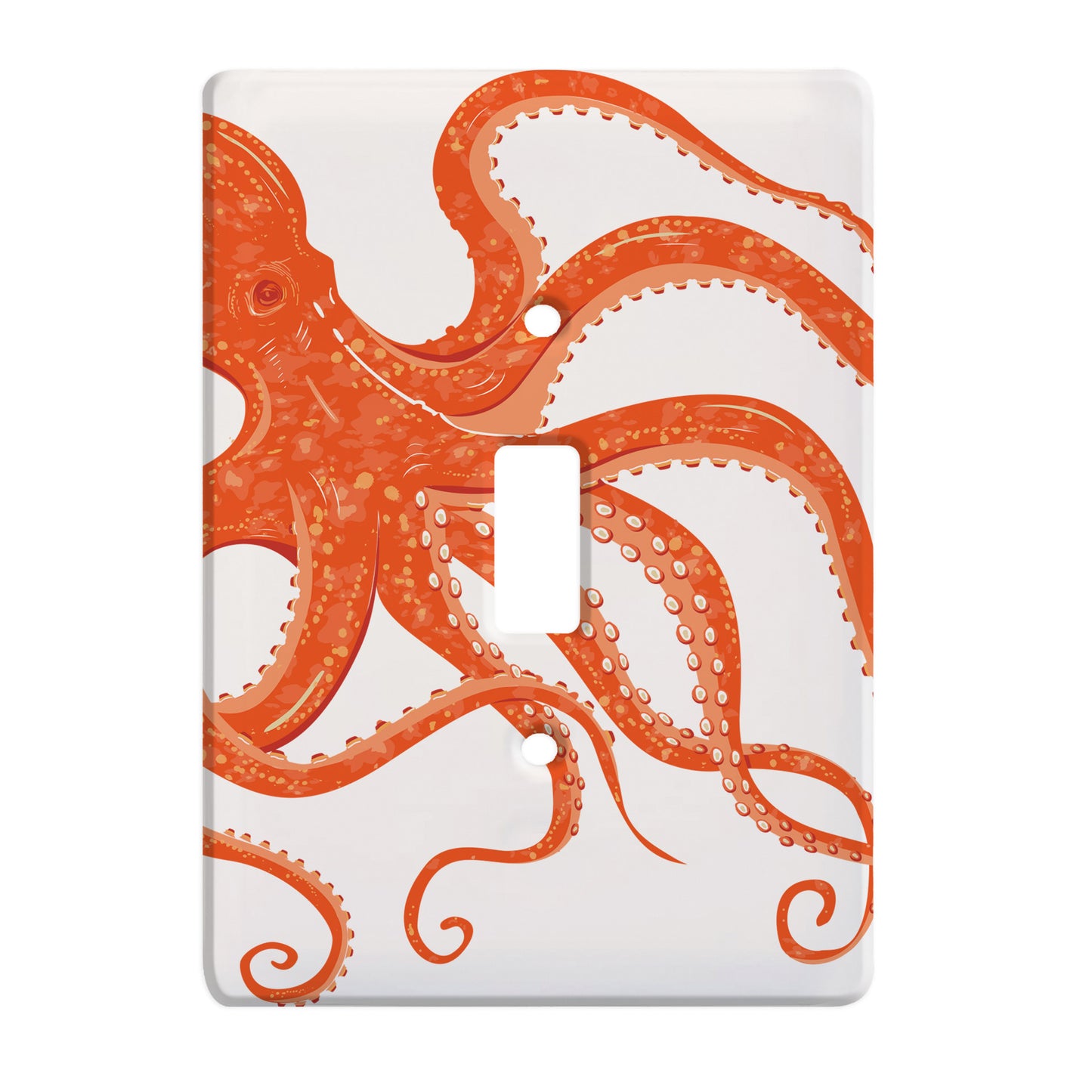 ceramic single toggle switch plate featuring an orange octopus.