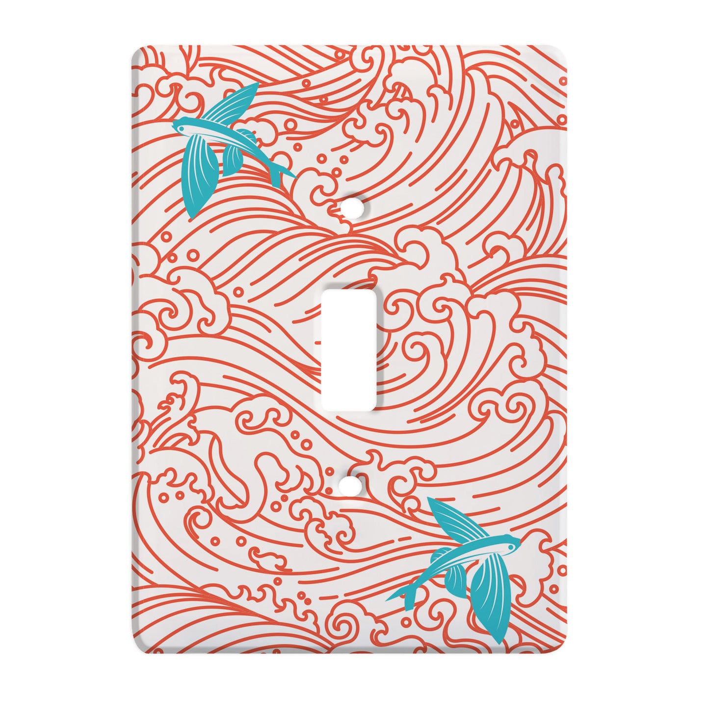 ceramic single toggle switch plate featuring coral waves and blue fish.
