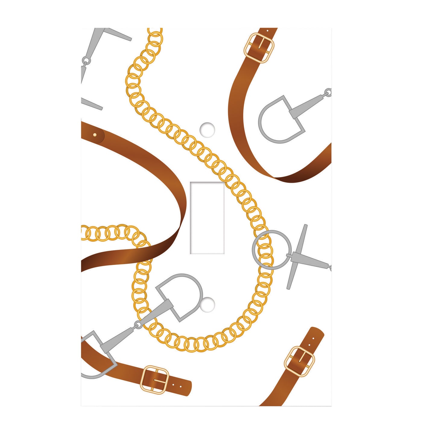 ceramic single toggle switch plate featuring equine riding equipment.