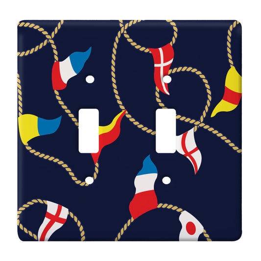 navy ceramic double toggle featuring rope and nautical flags.