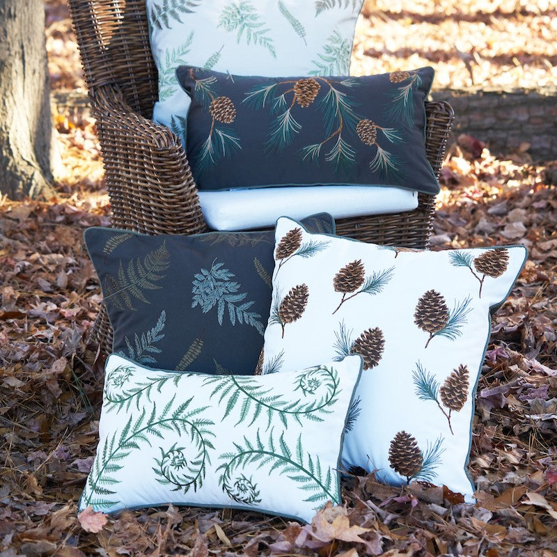 Lodge pillow collection shot outside