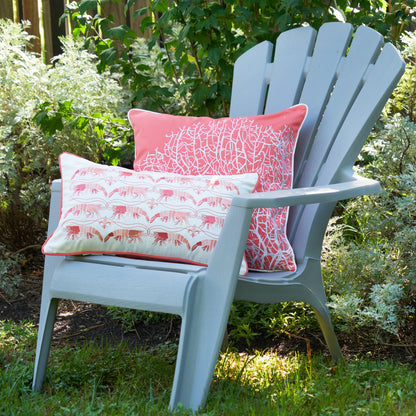 Fan Coral Pillow and Shrimp De Lis Embroidered Indoor Outdoor Lumbar Pillow