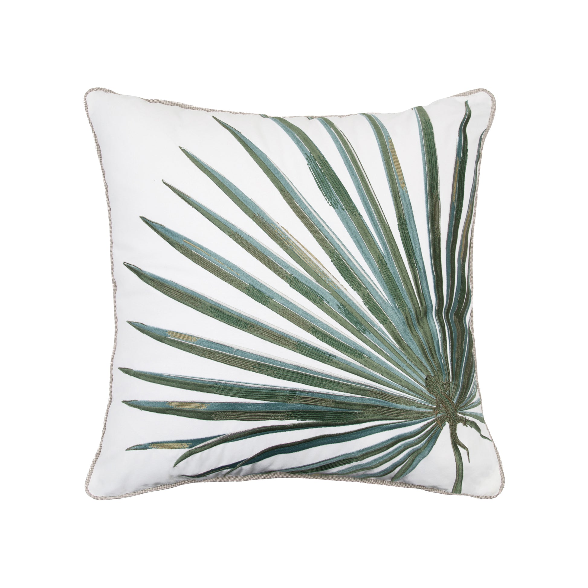 Sage Fan Palm Embroidered Indoor Outdoor Pillow