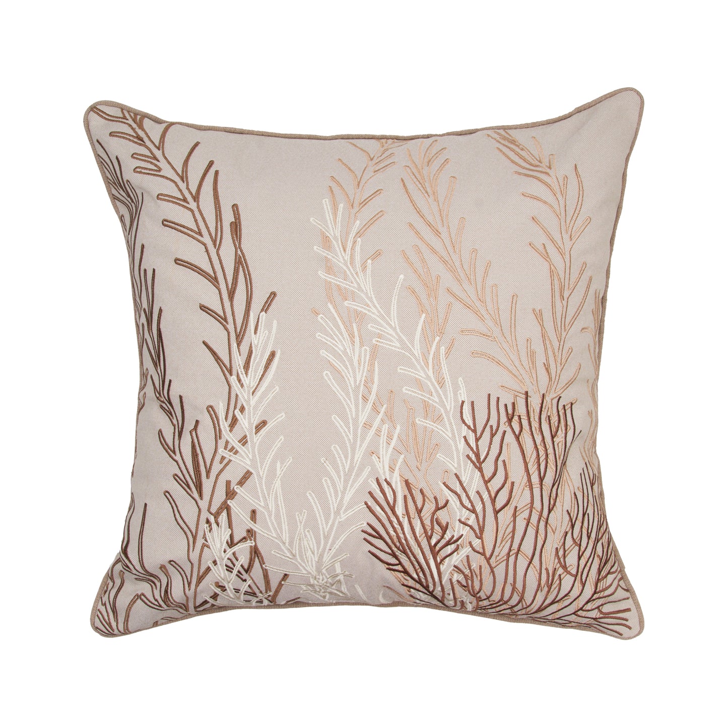 Neutral Coral Pattern Embroidered Indoor Outdoor Pillow