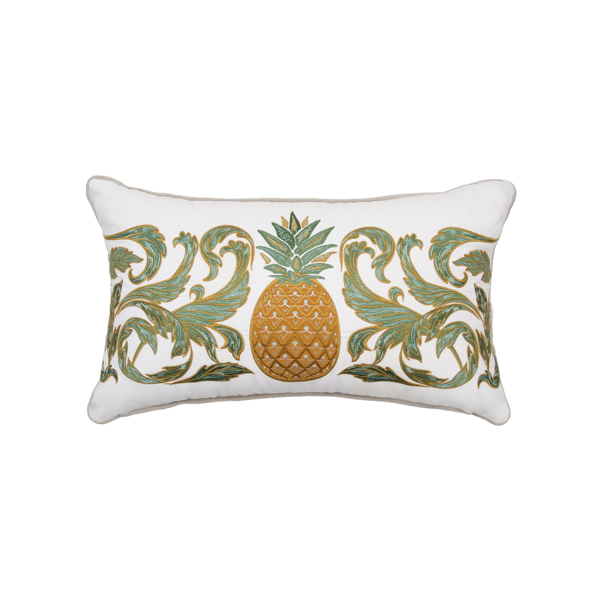 Pineapple Acanthus Embroidered Indoor Outdoor Lumbar Pillow