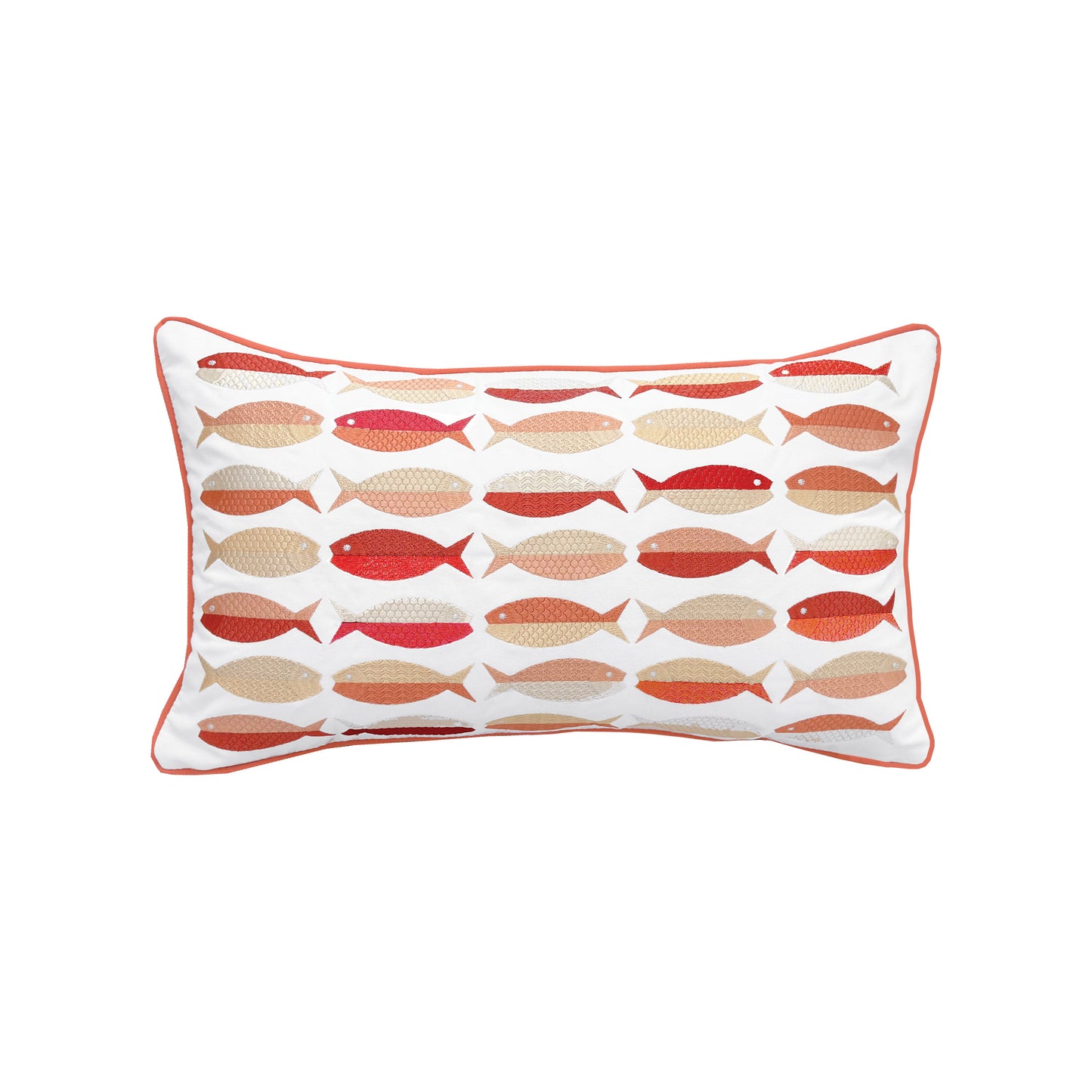 Coral Fish Pattern Embroidered Indoor Outdoor Lumbar Pillow
