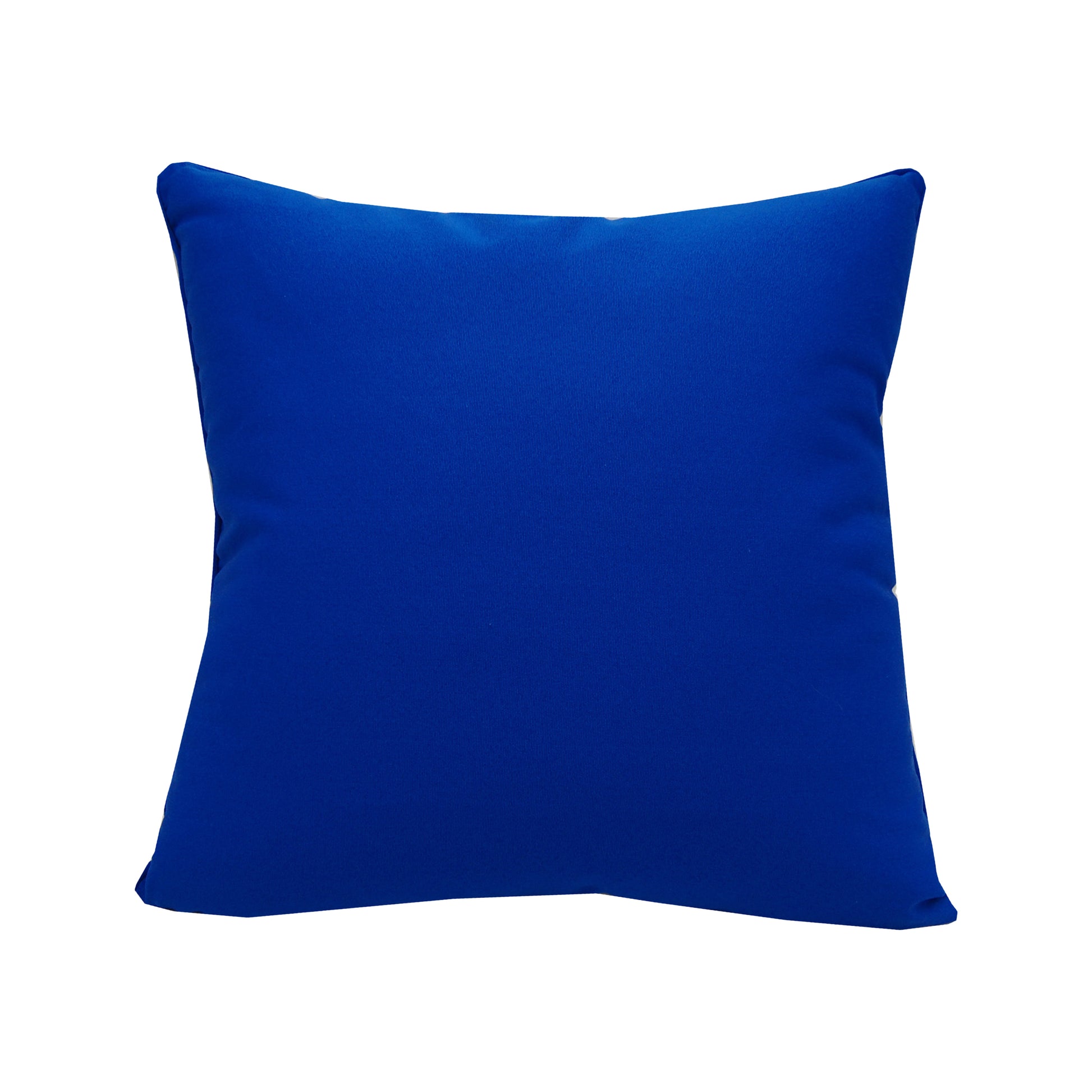 Solid blue fabric; back side of the Beach House Ikat outdoor pillow.