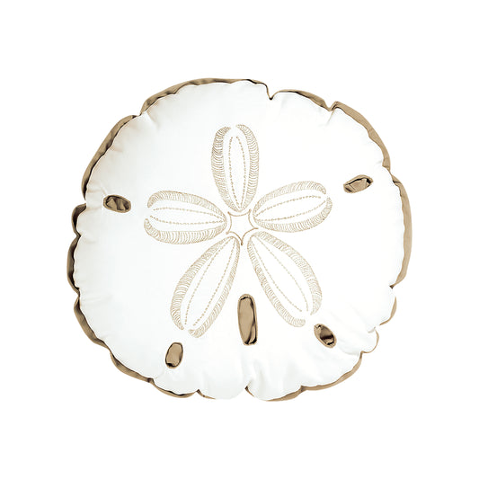 Beige White Sand Dollar Shaped Indoor Outdoor Pillow