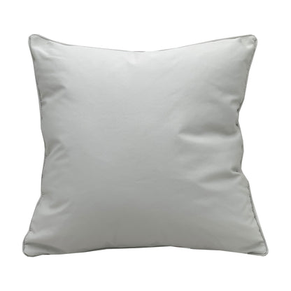 White back side of the Bits and Leather White equine outdoor pillow.