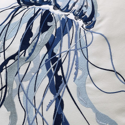 Detail shot of the Blue Jellyfish Indoor Outdoor Pillow.