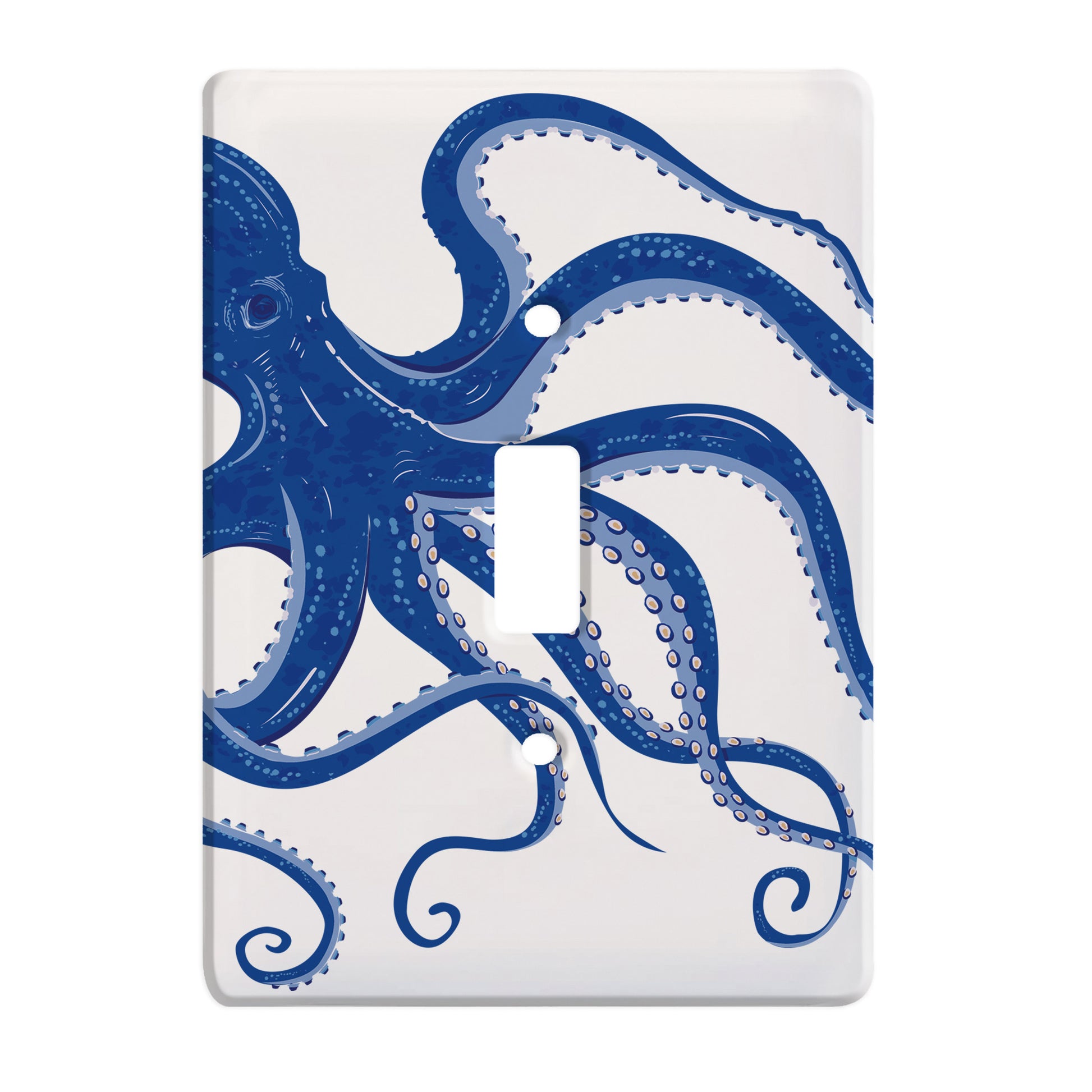 ceramic single toggle switch plate featuring blue octopus. 