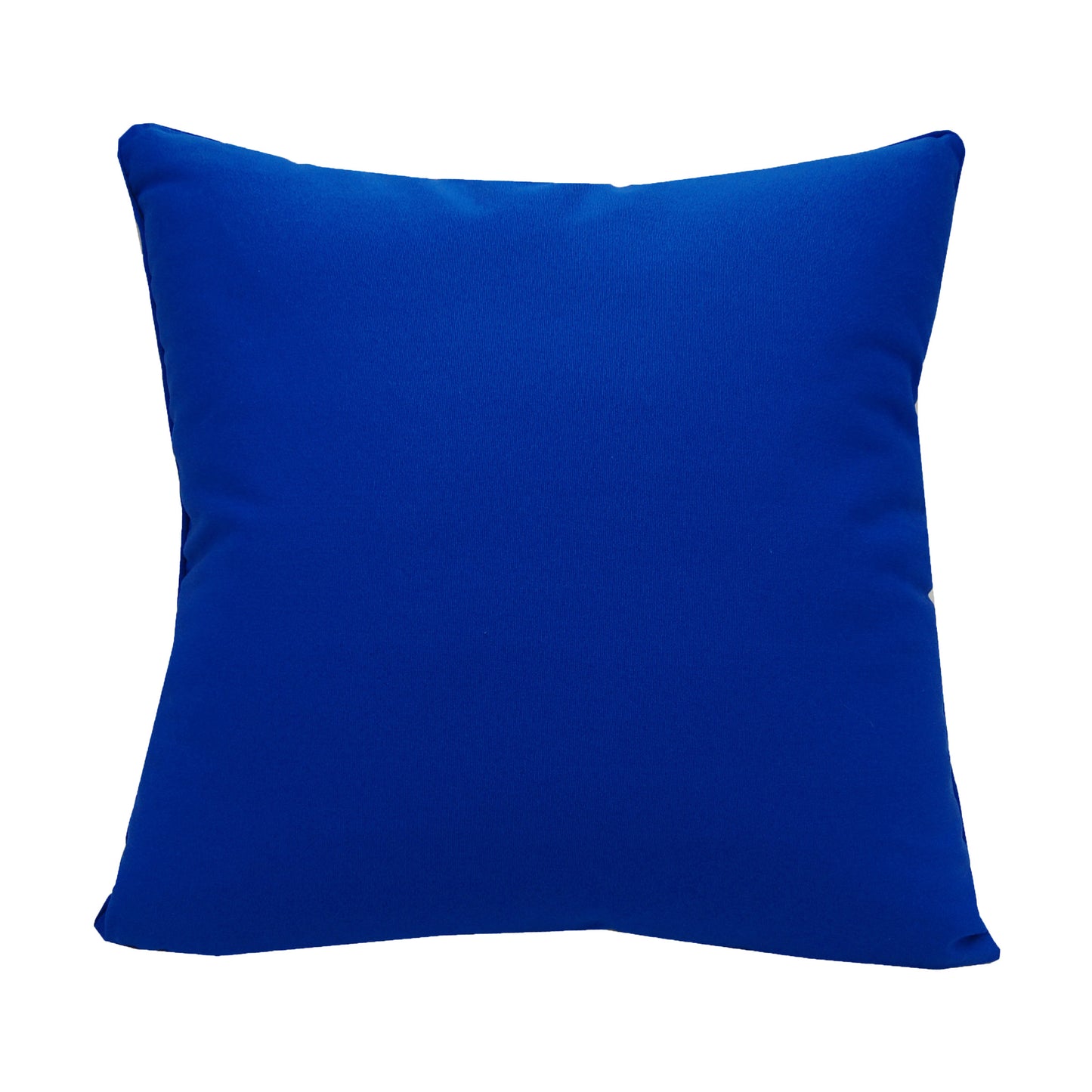 Solid blue fabric; back side of Blue Parlor Palm outdoor pillow.