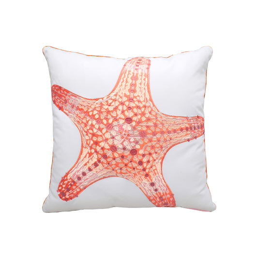 Large, detailed coral sea star embroidered on a white background.