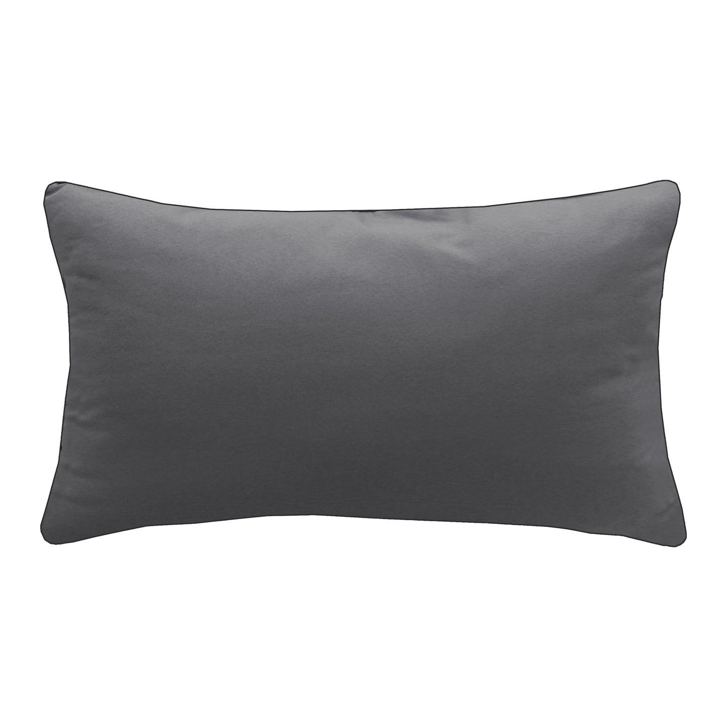 Solid gray fabric; back side of the Equine Frolic Lumbar pillow.