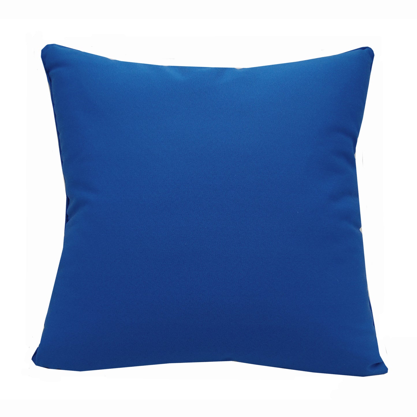 Solid blue fabric; back of the Fan Coral Navy and White Indoor Outdoor Pillow