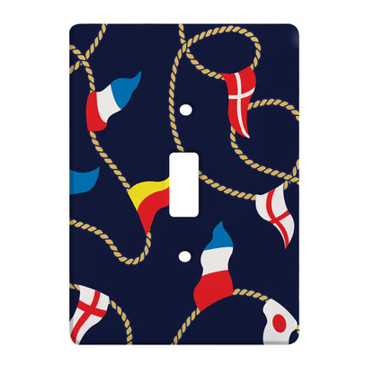navy ceramic single toggle featuring rope and nautical flags.