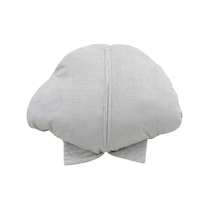 Back side of the Grey Velvet Shaped Scallop pillow; zipper enclosure.