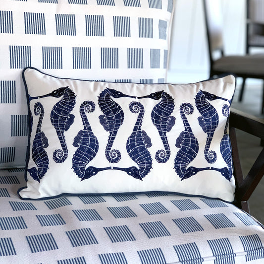 Broyhill Sit On The Porch Indigo & White Outdoor Throw Pillow