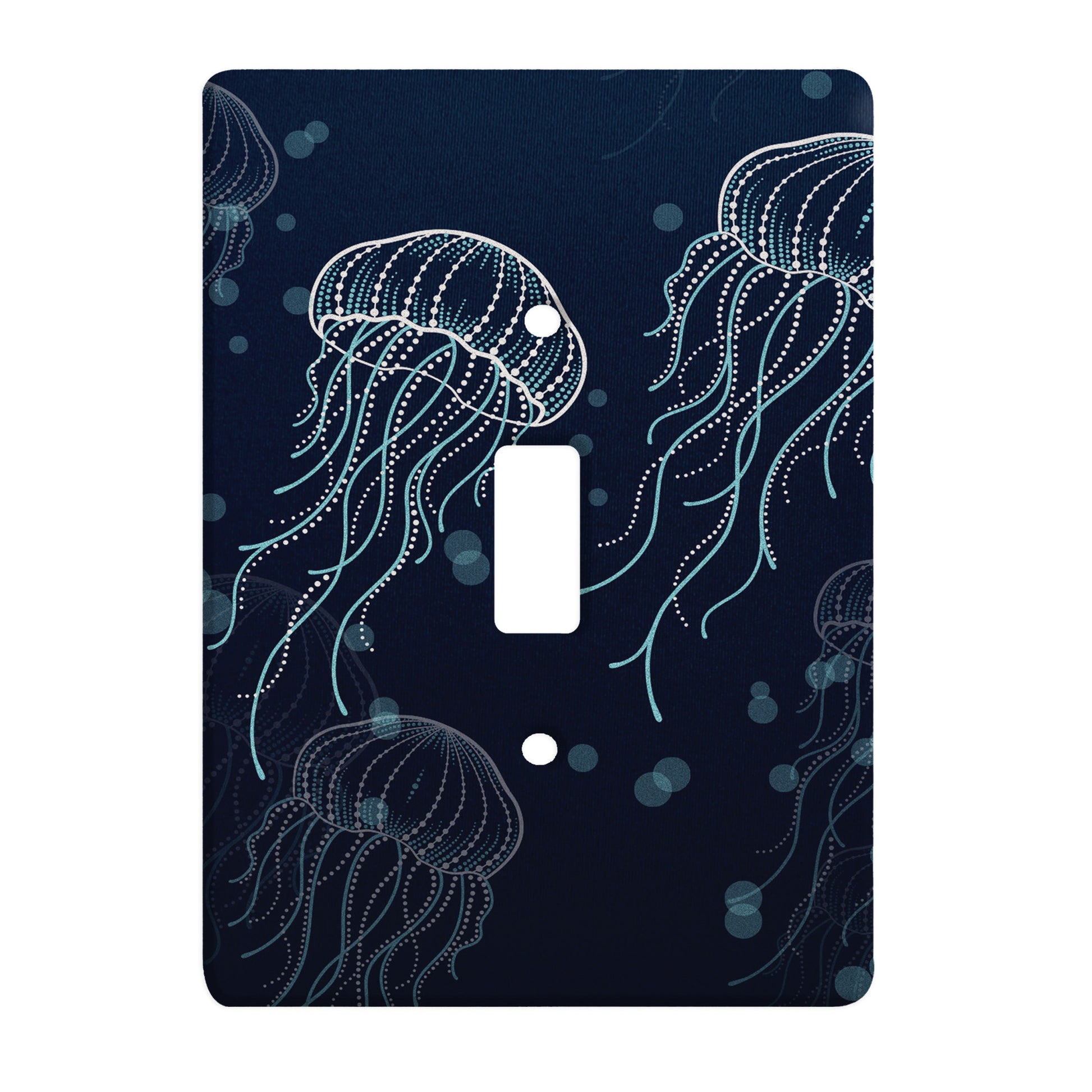 navy ceramic single toggle switch plate featuring blue jellyfish patterns.