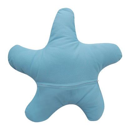 Solid blue fabric; back side of the Oceana Shaped Star Fish pillow with zipper enclosure.
