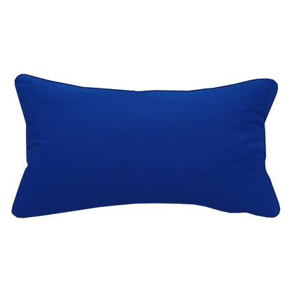 Solid blue fabric; back of the Palm Pattern Lumbar Indoor Outdoor Pillow.