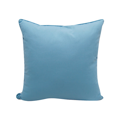 Solid blue fabric; back of Sea Glas Sea Star Indoor Outdoor pillow.