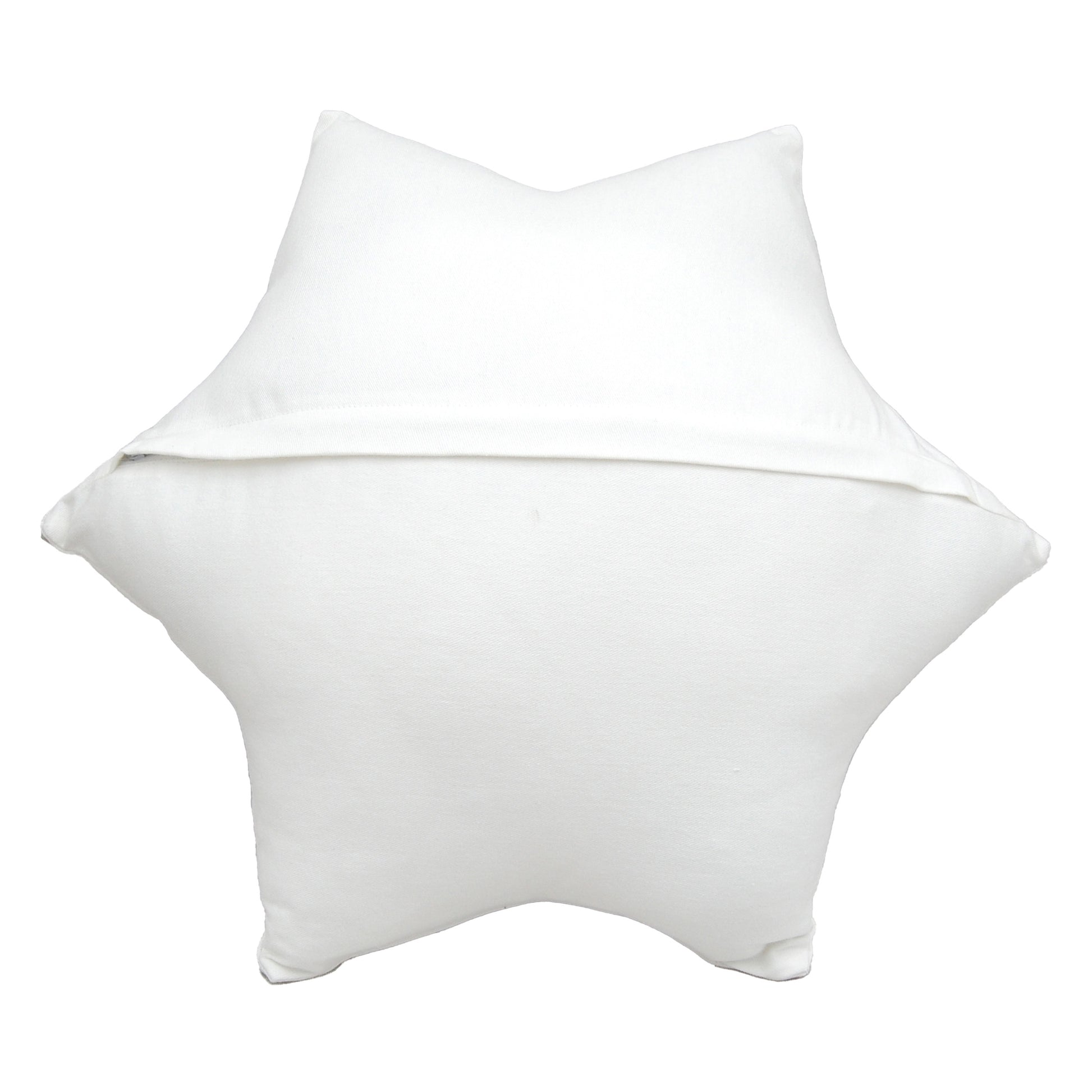 Solid white fabric with zipper enclosure; back of the Snowflake Shaped Beaded Small Pillow.