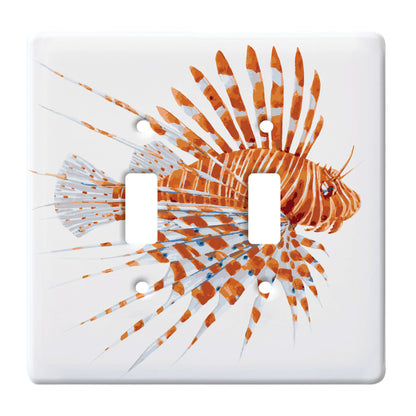 white ceramic double toggle featuring coral lionfish.