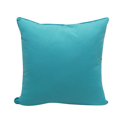 Solid teal fabric; back of the Tropical Punch Lionfish Indoor Outdoor Pillow