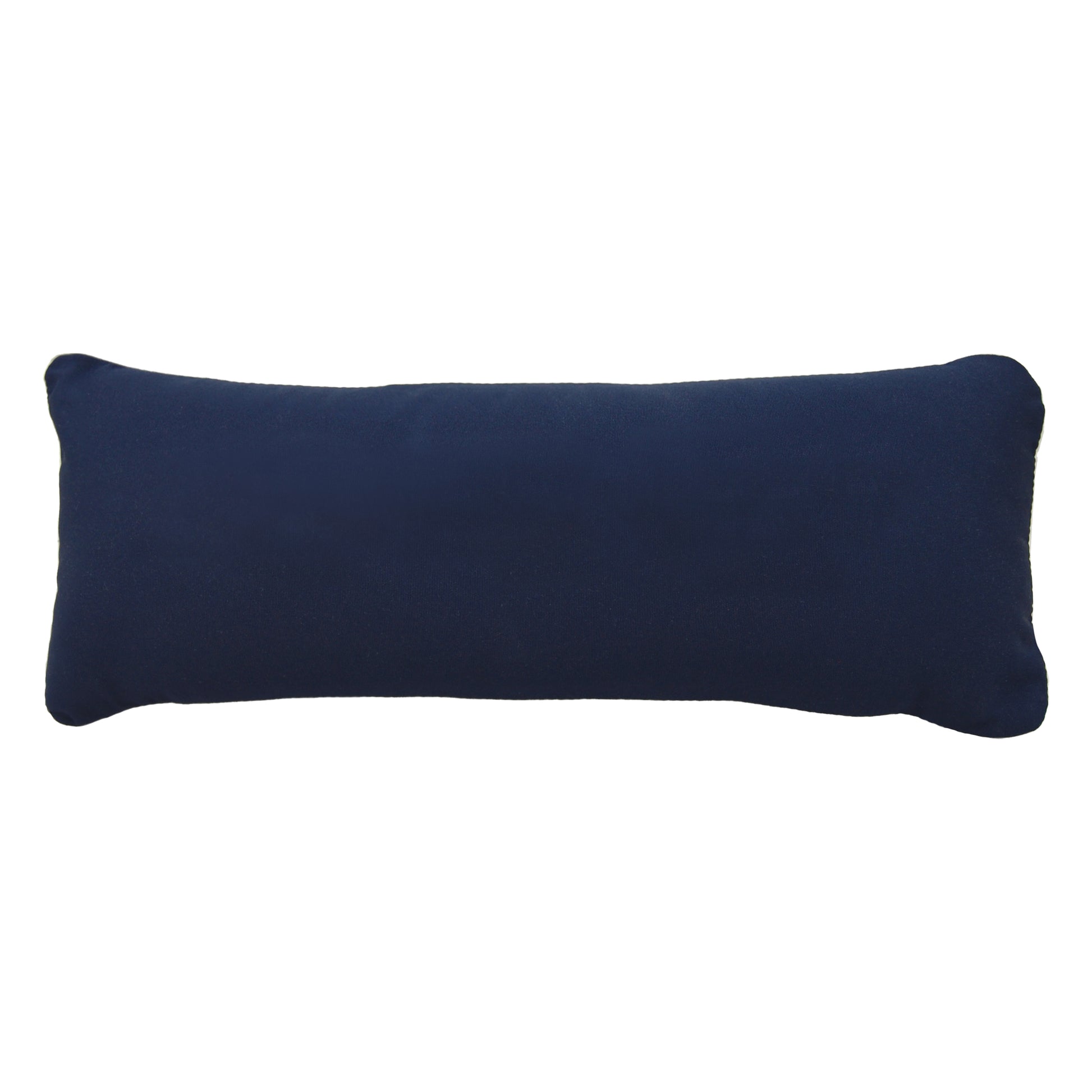 Solid navy fabric; back of the Whiskey Tango Foxtrot outdoor pillow.