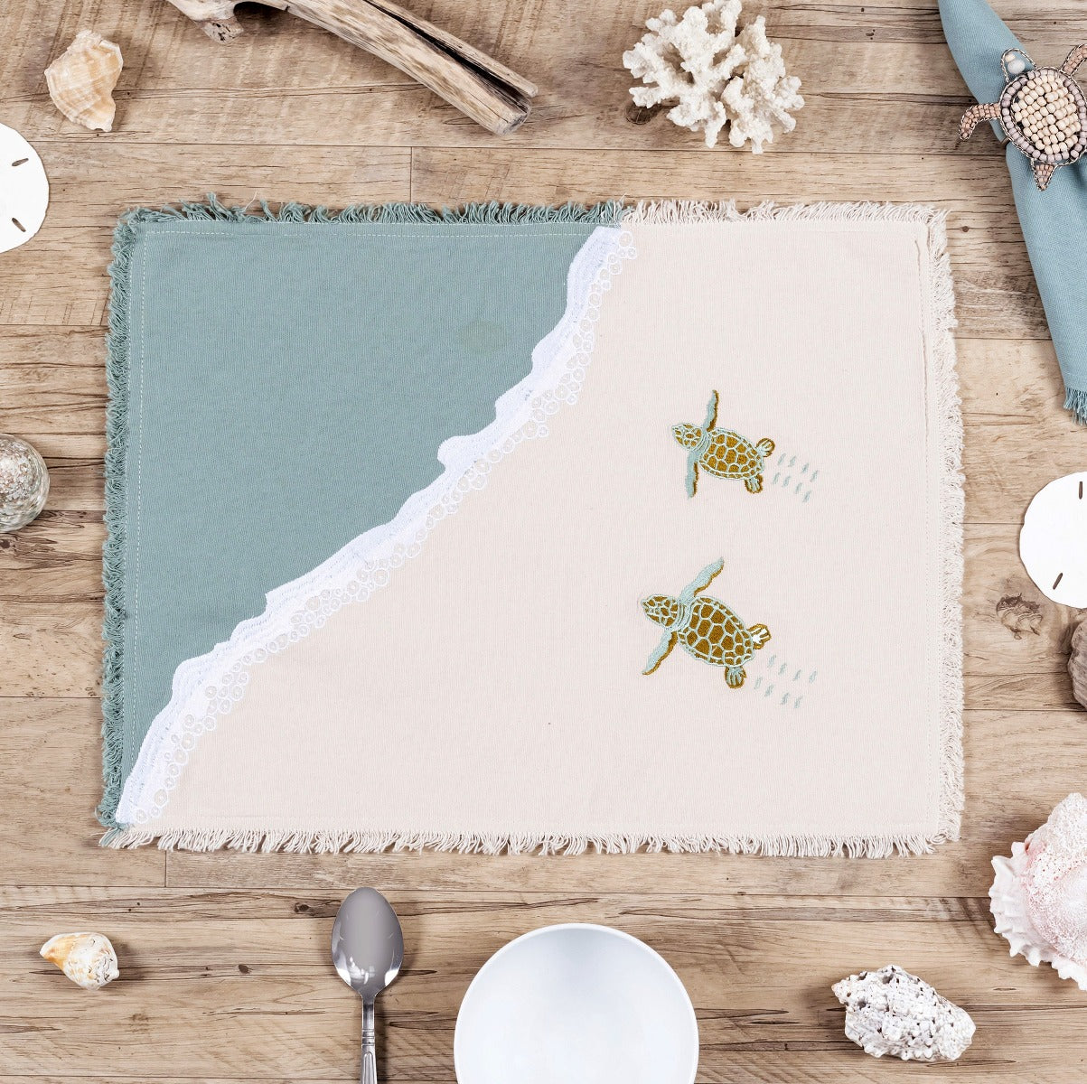 Baby Sea Turtles on Beach Embroidered Placemat