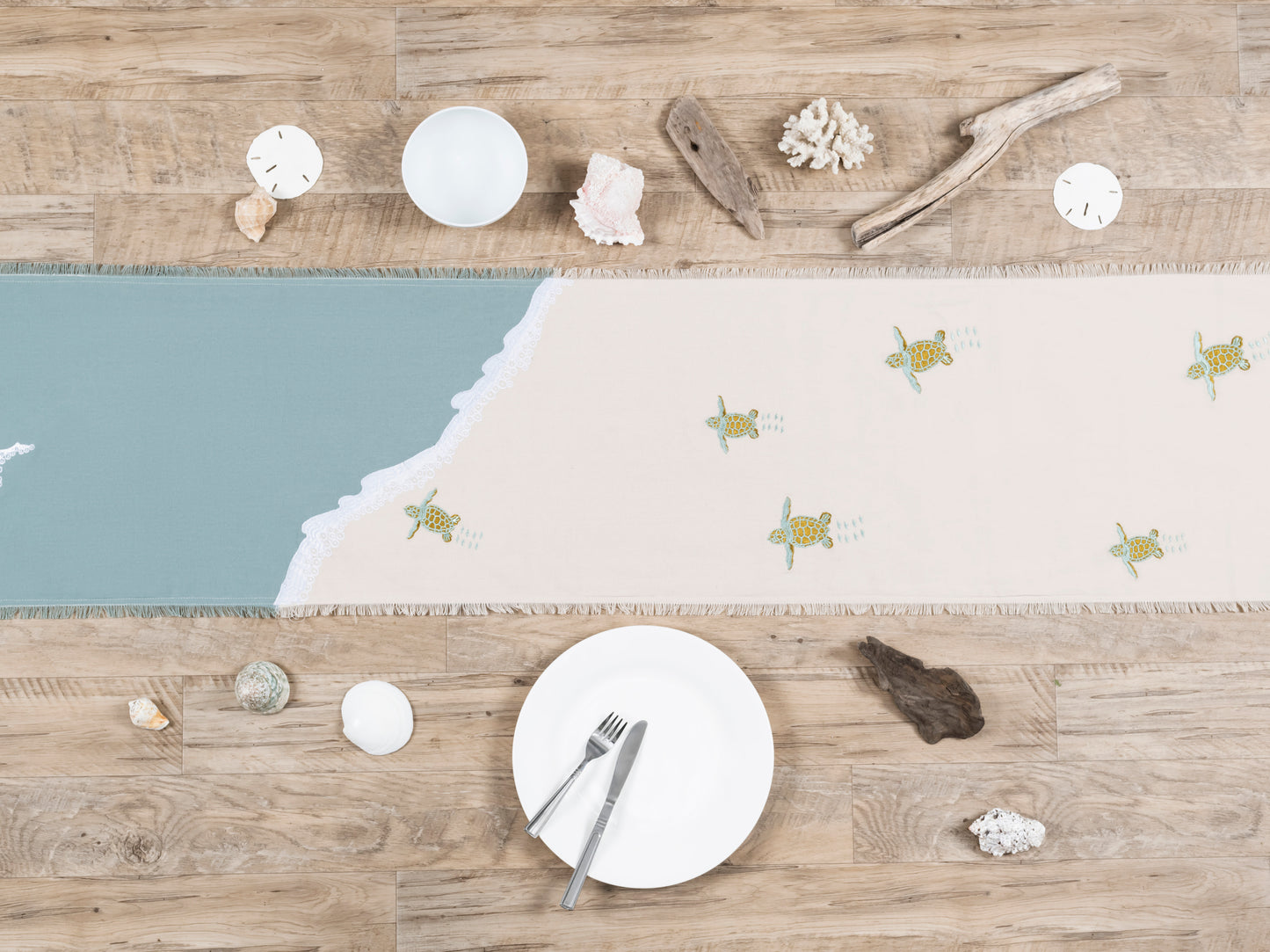Baby Sea Turtles on Beach Embroidered Table Runner