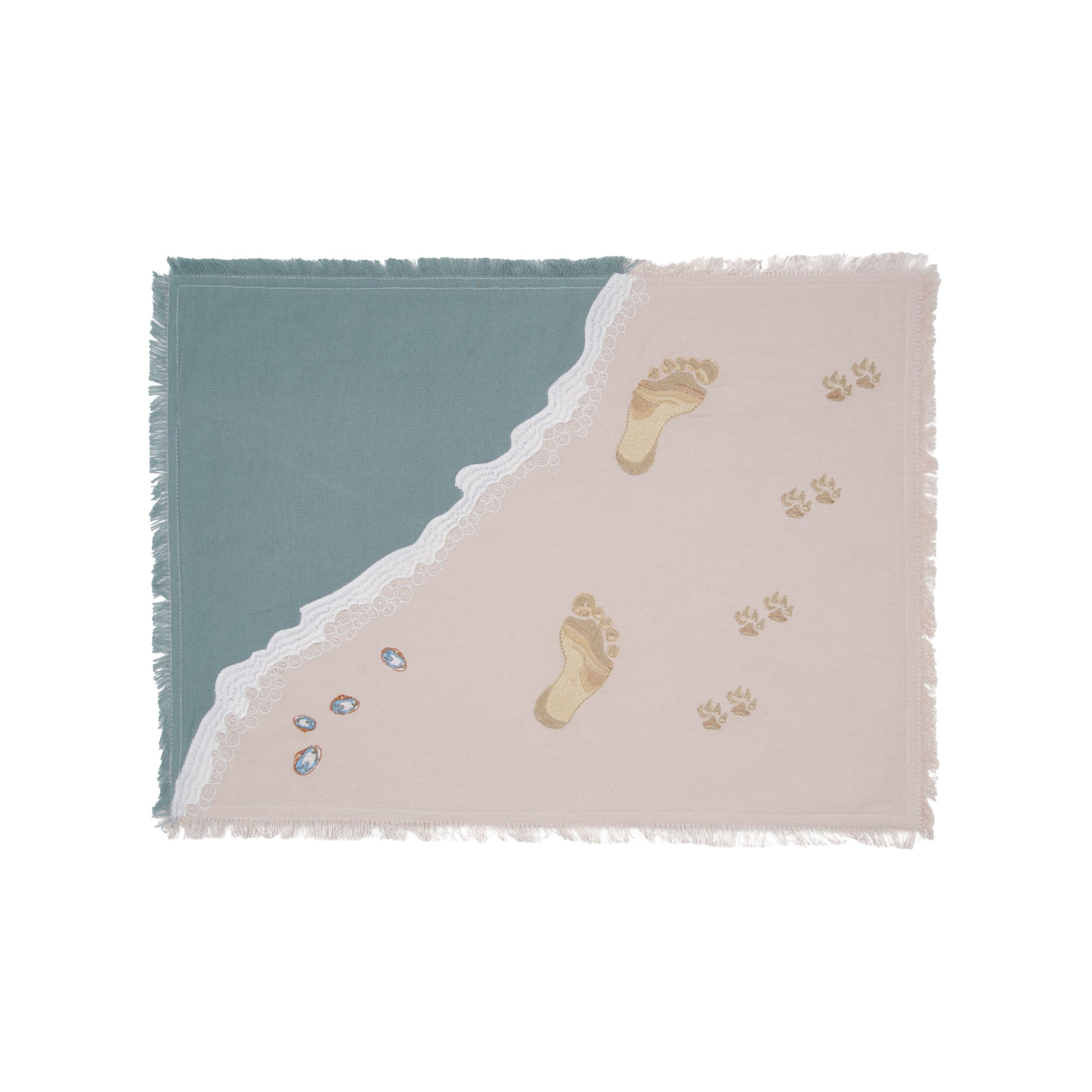 Human and Dog Foot Prints Embroidered Scene Placemat